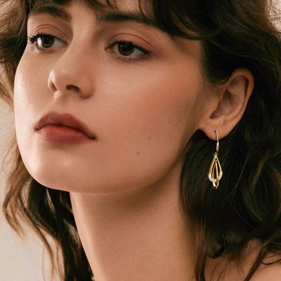 Women's 14K Gold-Plated and Silver Dainty Jewelry Cute Teardrop Stud Earrings - Picture 7 of 7